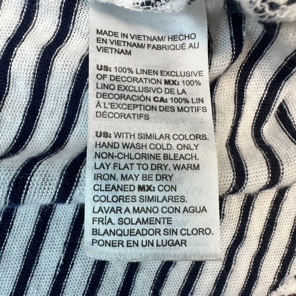 Chicos Women's Linen‎ Short Sleeve Top Nautical Navy White Stripe Fringed Size 2 - Picture 9 of 16